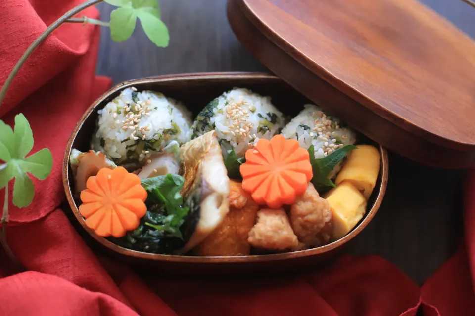 Snapdishの料理写真:菜飯おにぎりと焼き鯖のお弁当|ゆいか＊さくママさん