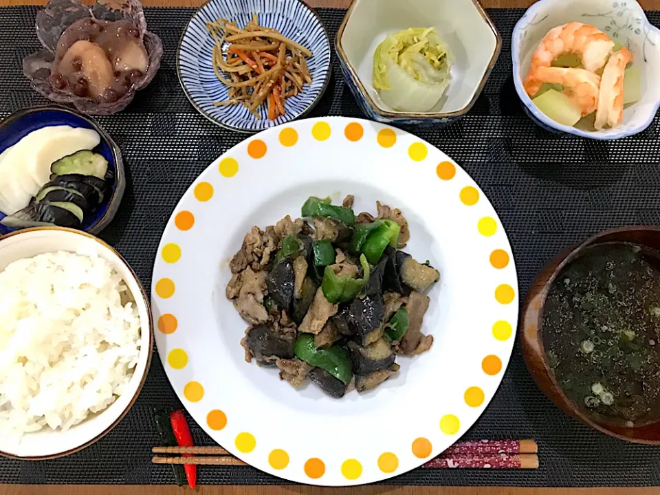 なすとピーマンと豚肉の味噌炒め定食|ゆうかさんさん