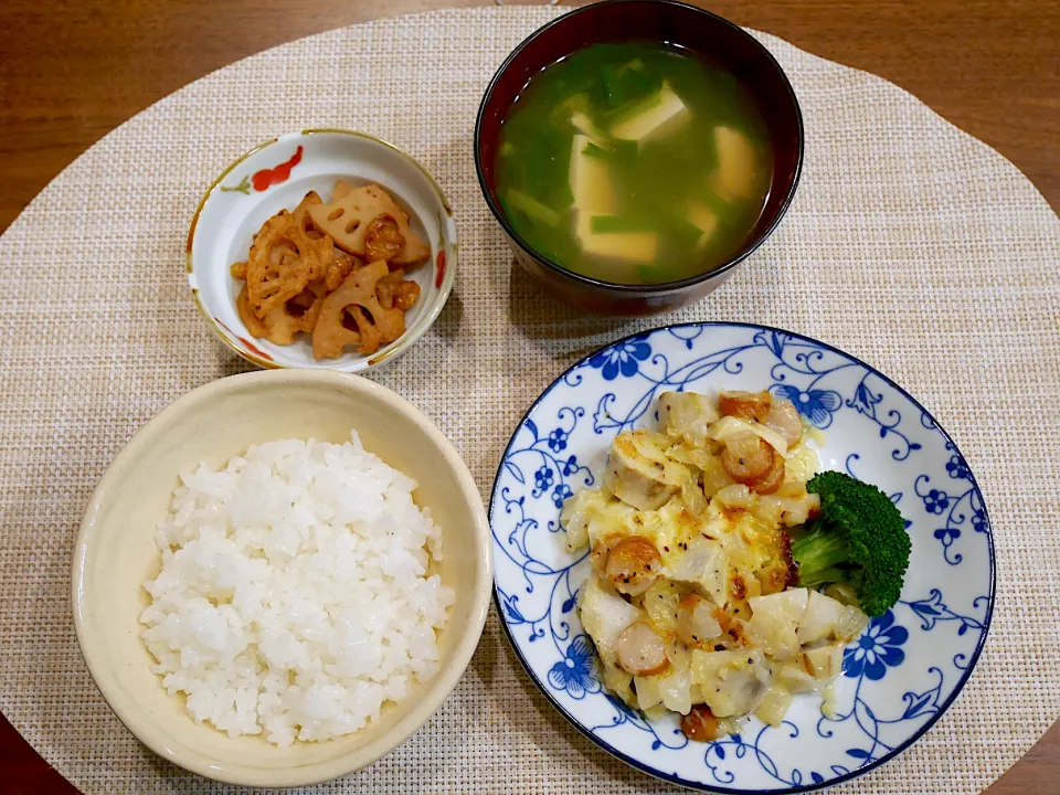 里芋グラタン、くるみとれんこんの味噌炒め、豆腐とニラのスープ|ありんこさん