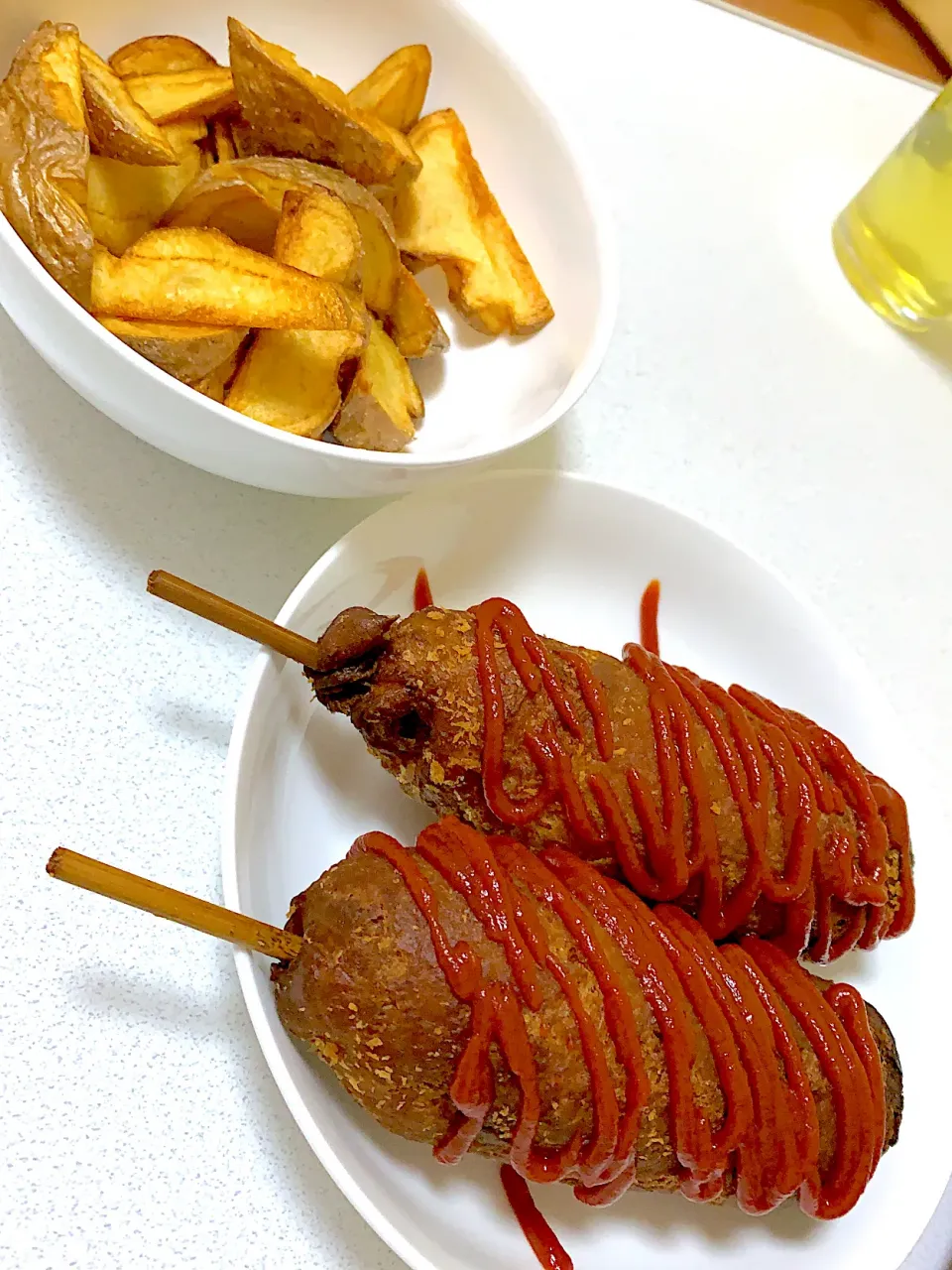 Snapdishの料理写真:チーズドック🧀とポテト🍟|chanさん