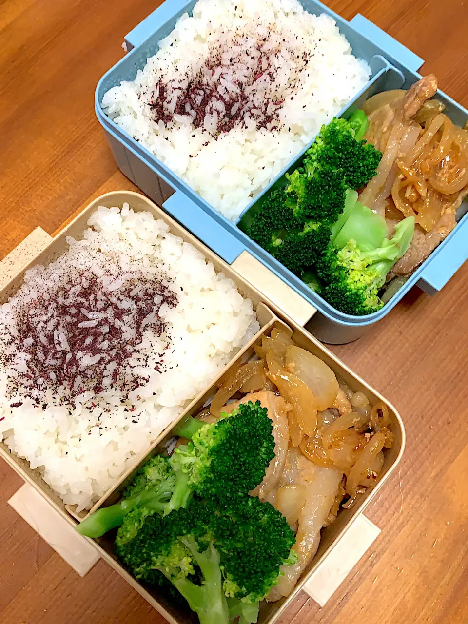 Snapdishの料理写真:木曜の弁当　寒い朝だけど気をつけて　豚肉玉ねぎ生姜焼き|Mzkさん