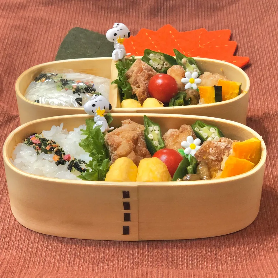 鶏モモ唐揚げ☘の双子ちゃんお弁当💙❤️ 11/21|sweet homeさん