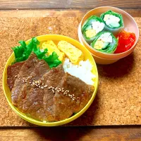 Snapdishの料理写真:【お弁当】ミスジ丼＆生春巻き|ぽりんさんさん