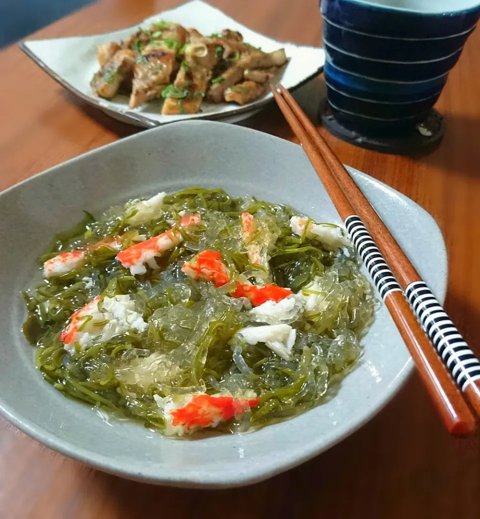 めかぶとｷﾗｷﾗ海藻麺の和え物|まりおさん