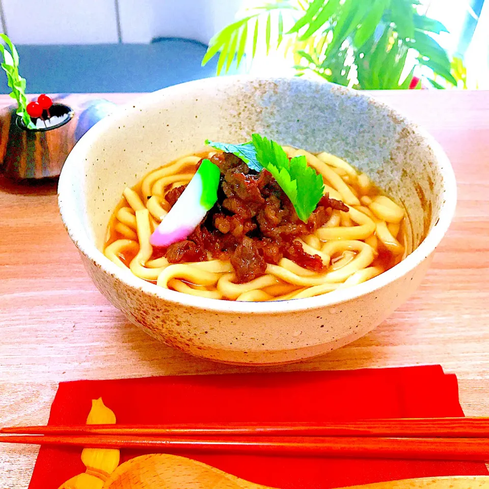 ランチは自宅でなんのひねりもない簡単🥩🍲肉うどん|Sの食卓さん