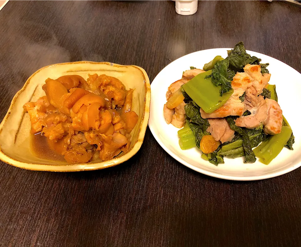 Snapdishの料理写真:豚足の醤油煮と高菜と豚肉の中華炒め|Miki (๑◕ˇڡˇ◕๑)♪さん