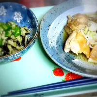 鶏肉の酔いどれ蒸しと茄子のなめろう|しんやんさん