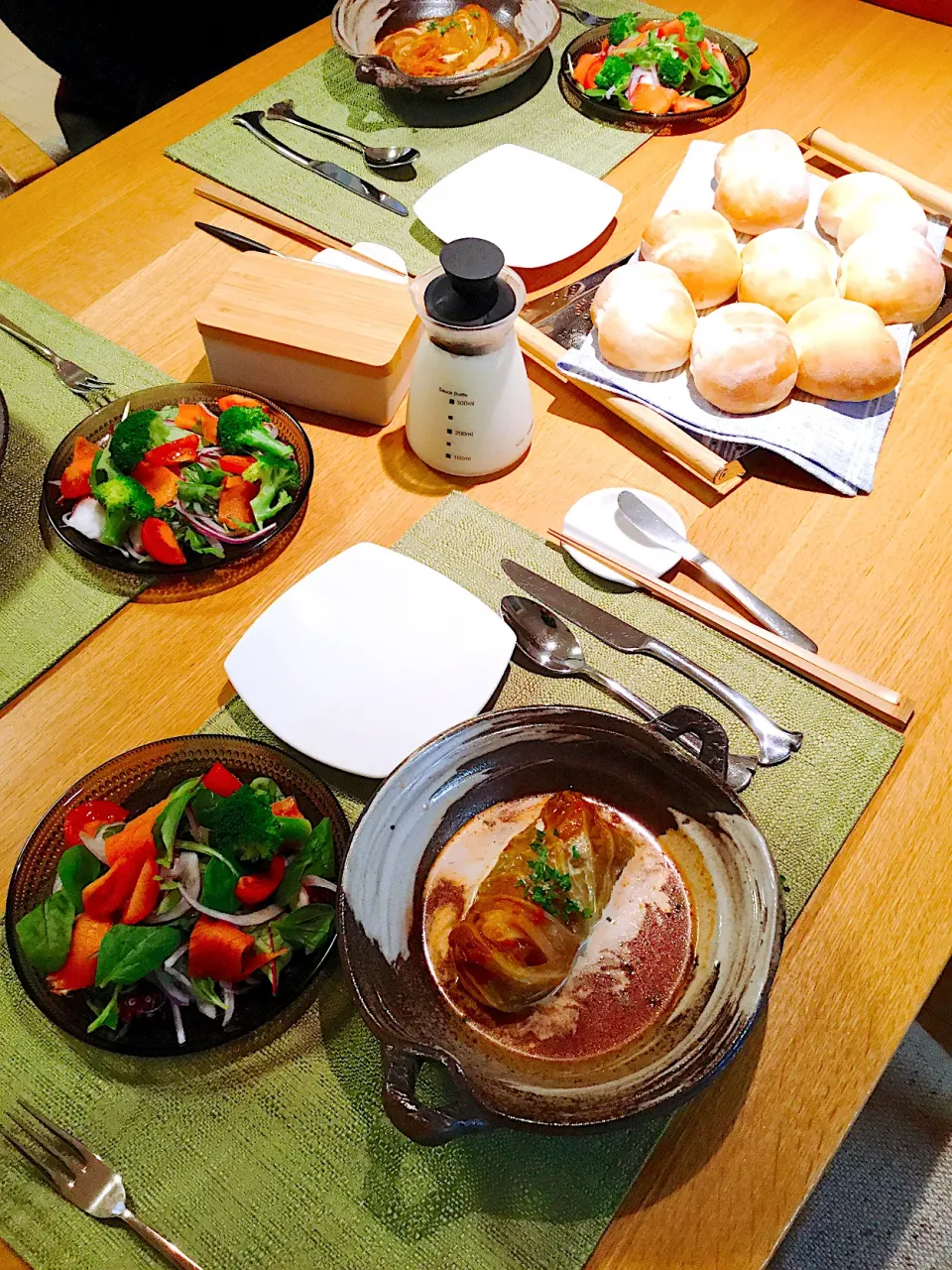 ロールキャベツランチ、焼き立てパン|papinさん