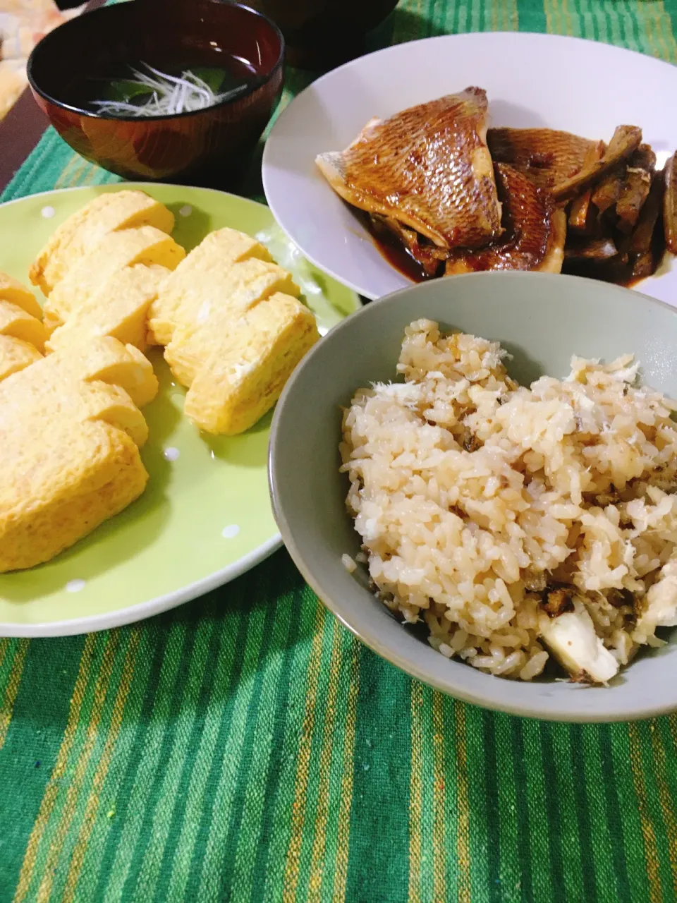 鯛飯　だし巻き　煮付け　吸い物|マイキーさん