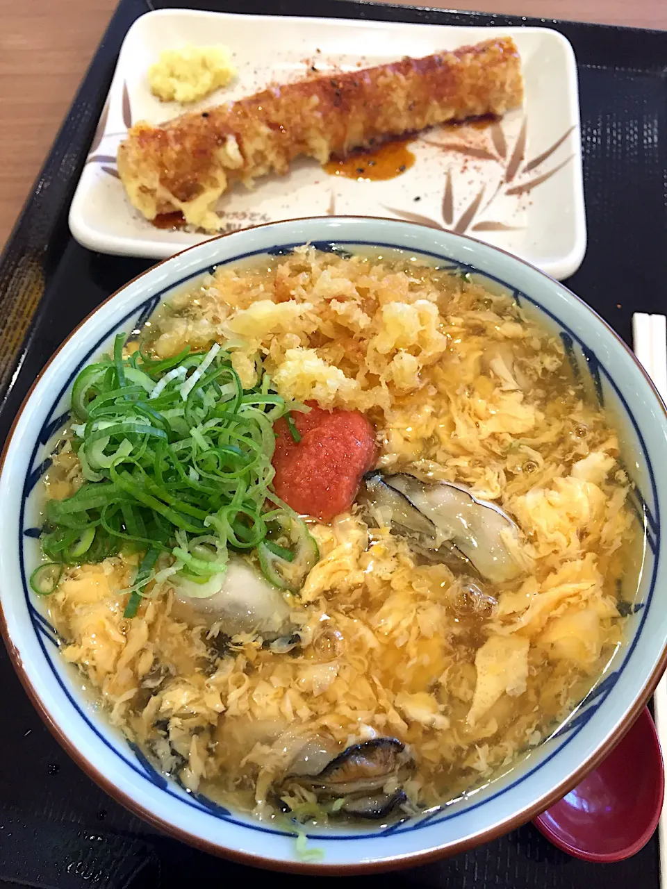 牡蠣づくし玉子あんかけうどん（明太子トッピング）+ちくわ天@丸亀製麺|Kazuya Miyukiさん