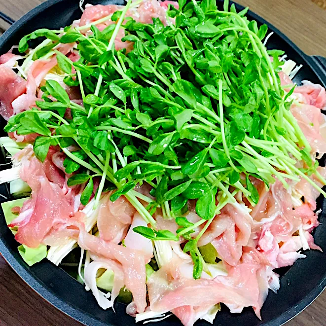 豆苗と豚肉の味噌鍋|とっしぃさん