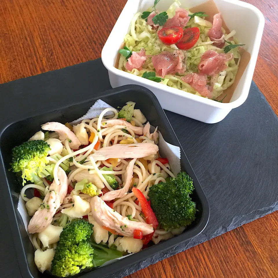 蒸し鶏と野菜の冷製スパゲッティと生ハムのサラダ弁当|Kさん