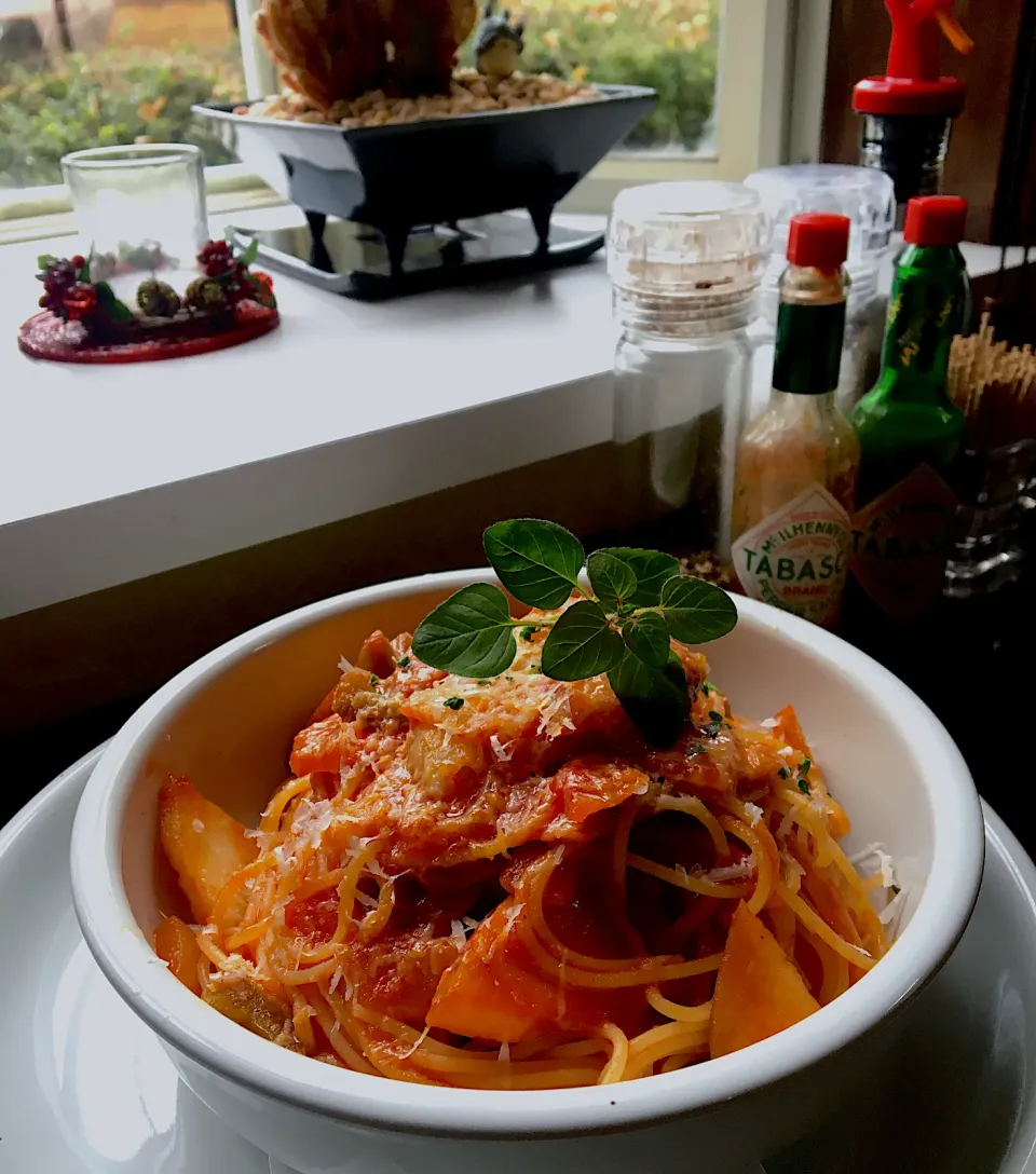 昼ごはん☀️☀️☀️断酒235日目                         安曇野りんごナポリタン🍎🍝|ぽんたさん