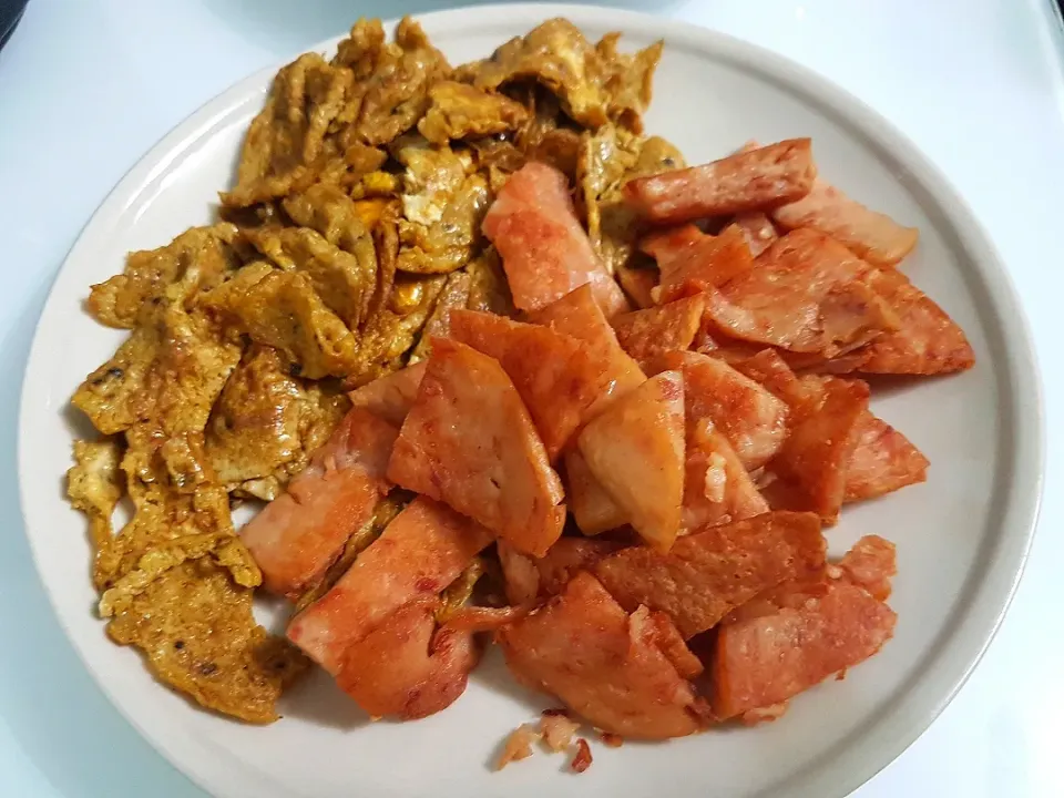 Dark sauce omelette & Fried luncheon meat 😋😚😍☺with plain porridge|🌷lynnlicious🌷さん