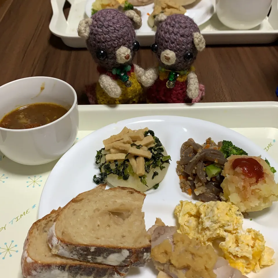 Snapdishの料理写真:毎度のごっちゃり朝ごぱん(*´ω`*)|chagashiさん