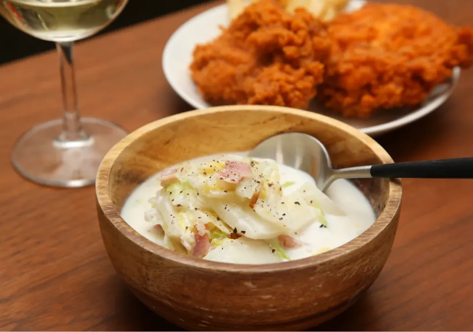 白菜とベーコンのミルク煮&レッドホットチキン|マユマユさん