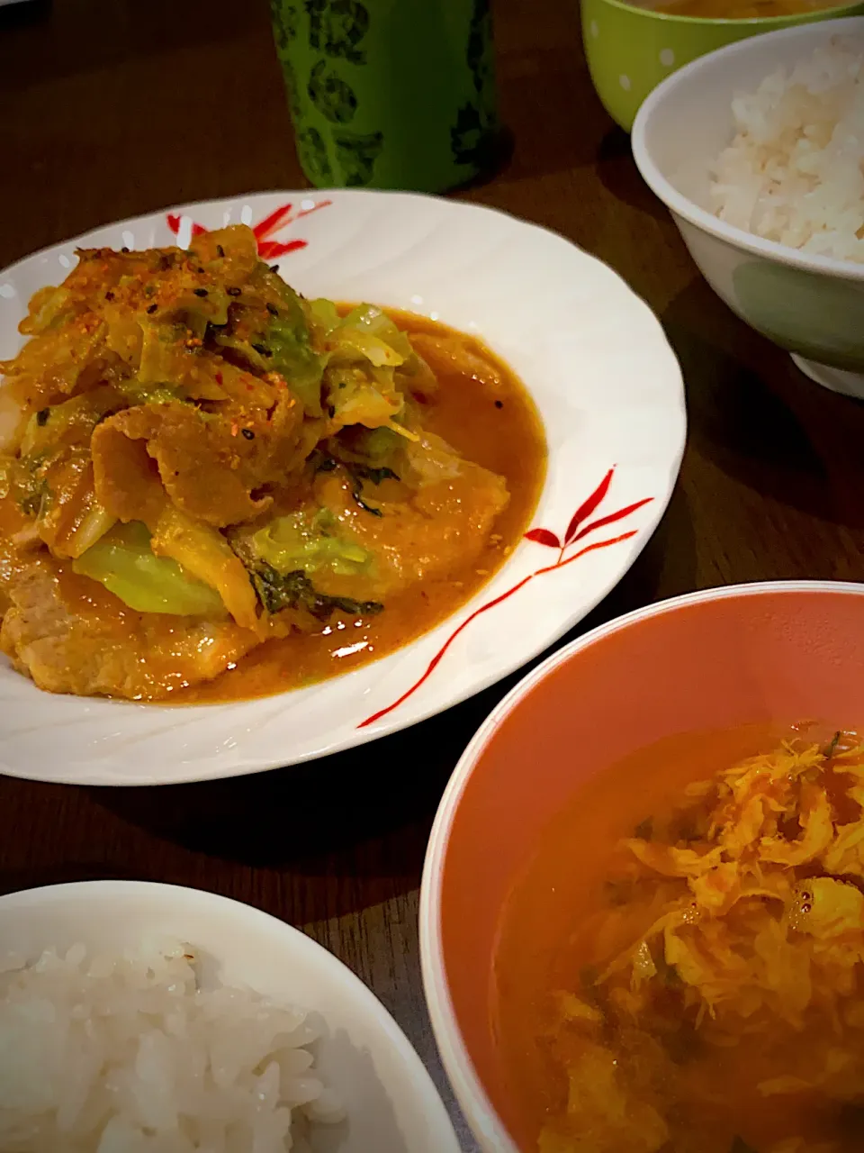 回鍋肉　卵とわかめのチゲスープ　麦ご飯|ch＊K*∀o(^^*)♪さん