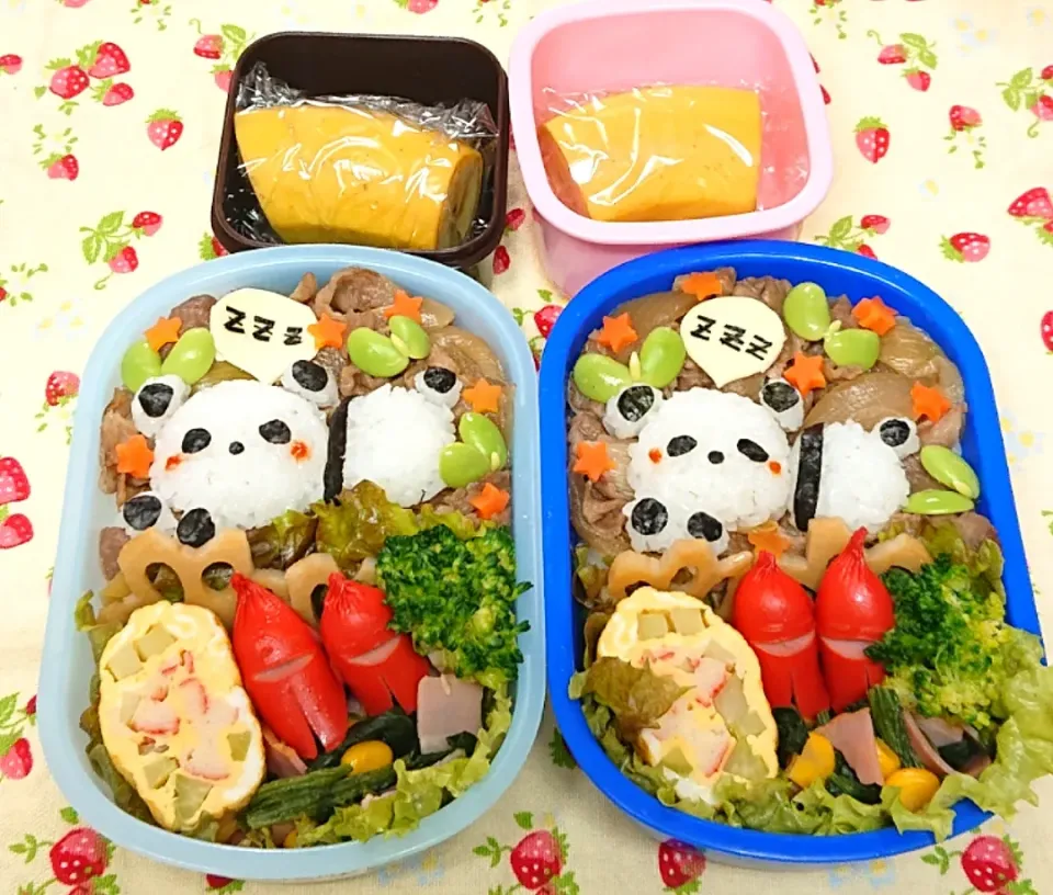 牛丼に おやすみパンダのっけ弁当❤️|みちゅあしさん