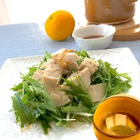 手作りツナ🐟採れたて水菜とサラダに