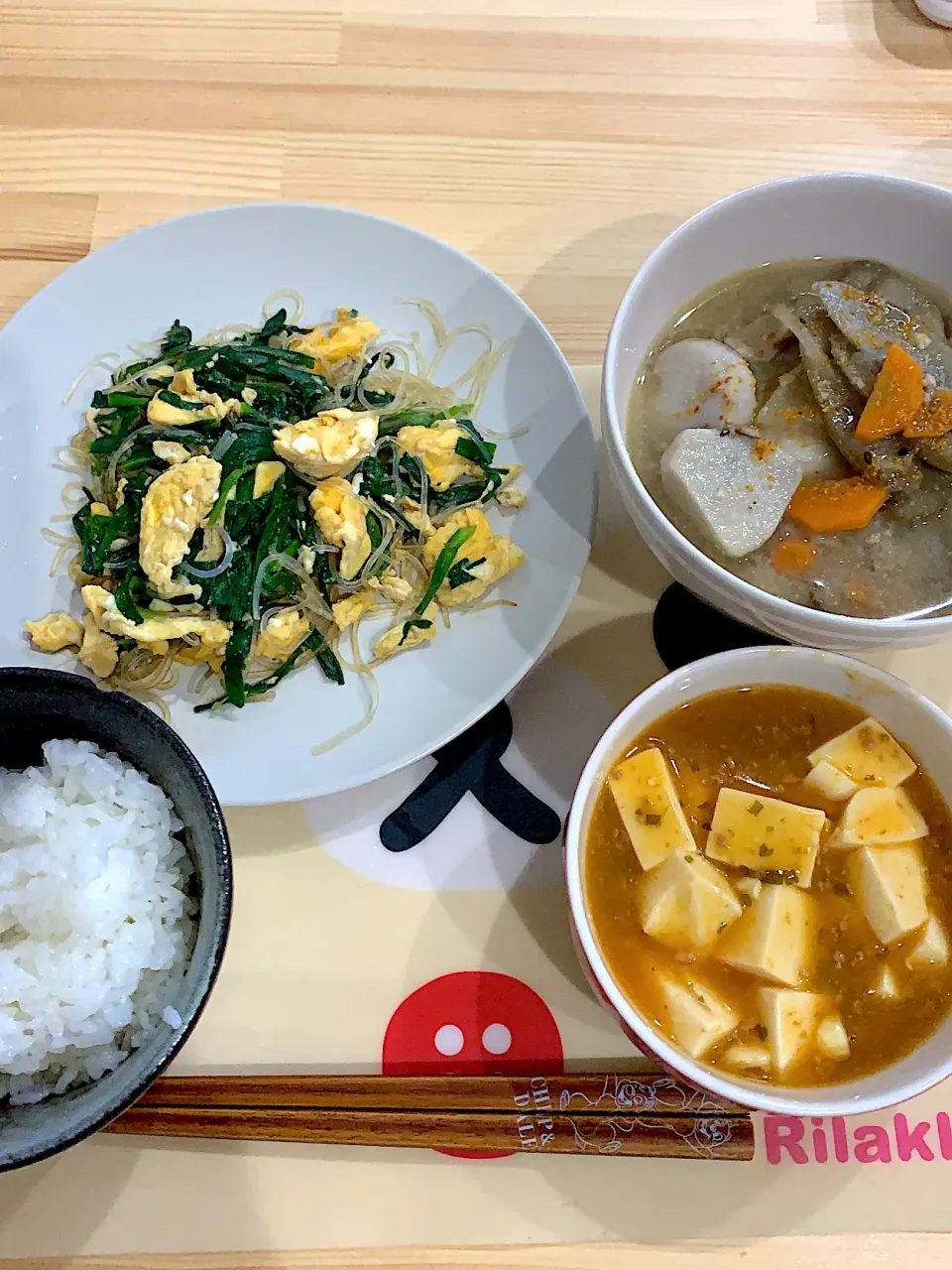 ・春雨とニラ玉炒め　・麻婆豆腐　・豚汁|ぺろたんさん