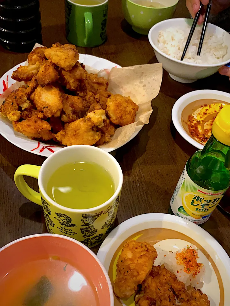 鶏の唐揚げ　生姜醤油味　大根おろし　わかめのお味噌汁　麦ご飯|ch＊K*∀o(^^*)♪さん