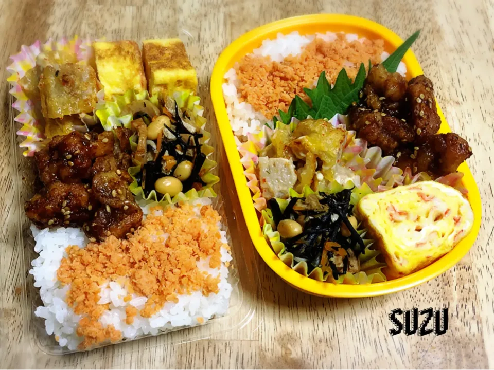 Snapdishの料理写真:4日のお弁当。
次女の分も作る予定で準備してたのに、いらないということで  残業の私のお弁当に😁
いらないなら、早く言って〜！！|suzuさん