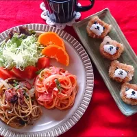 二種類のパスタとくまさんおにぎり|沙矢香さん