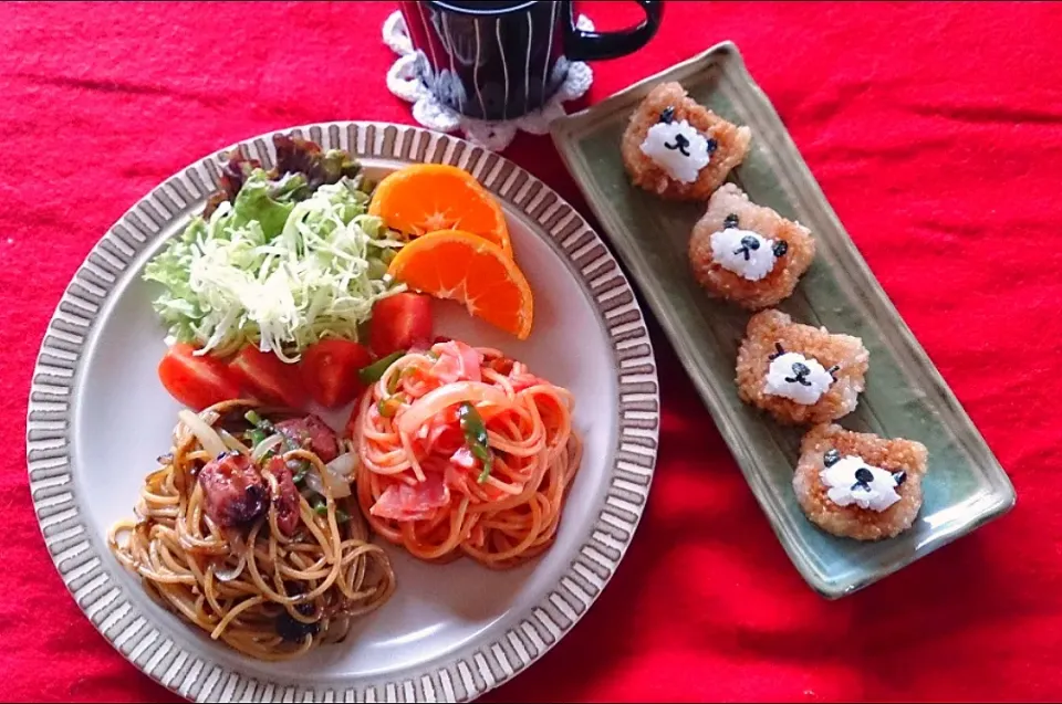 二種類のパスタとくまさんおにぎり|沙矢香さん