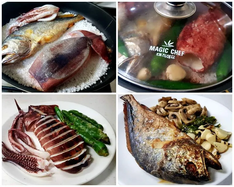 grilled squid and covina over coarse salt|steven z.y.さん