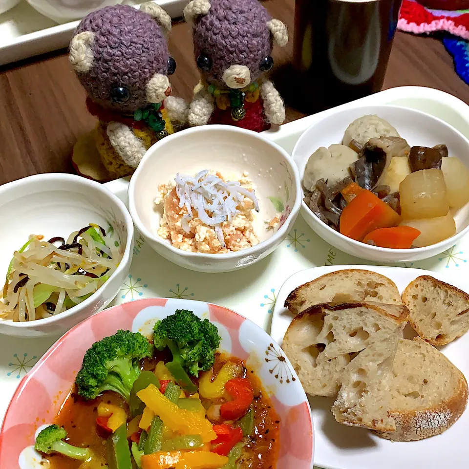 Snapdishの料理写真:晩ごぱんに豆腐と明太子としらすぼし(*'ω'*)|chagashiさん