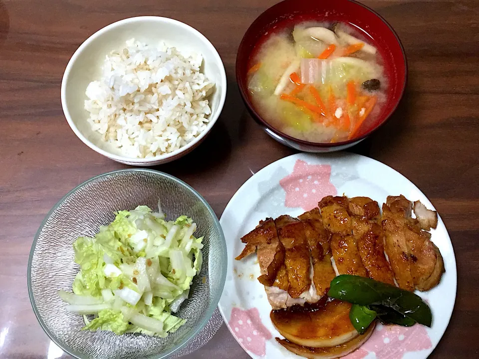 鶏照り焼き 白菜サラダ 酒粕汁|おさむん17さん