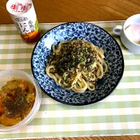 納豆うどんと野菜スープ|とりとりさん