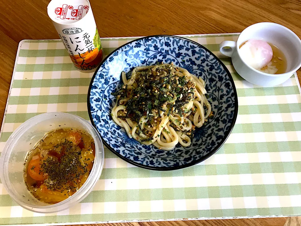 納豆うどんと野菜スープ|とりとりさん