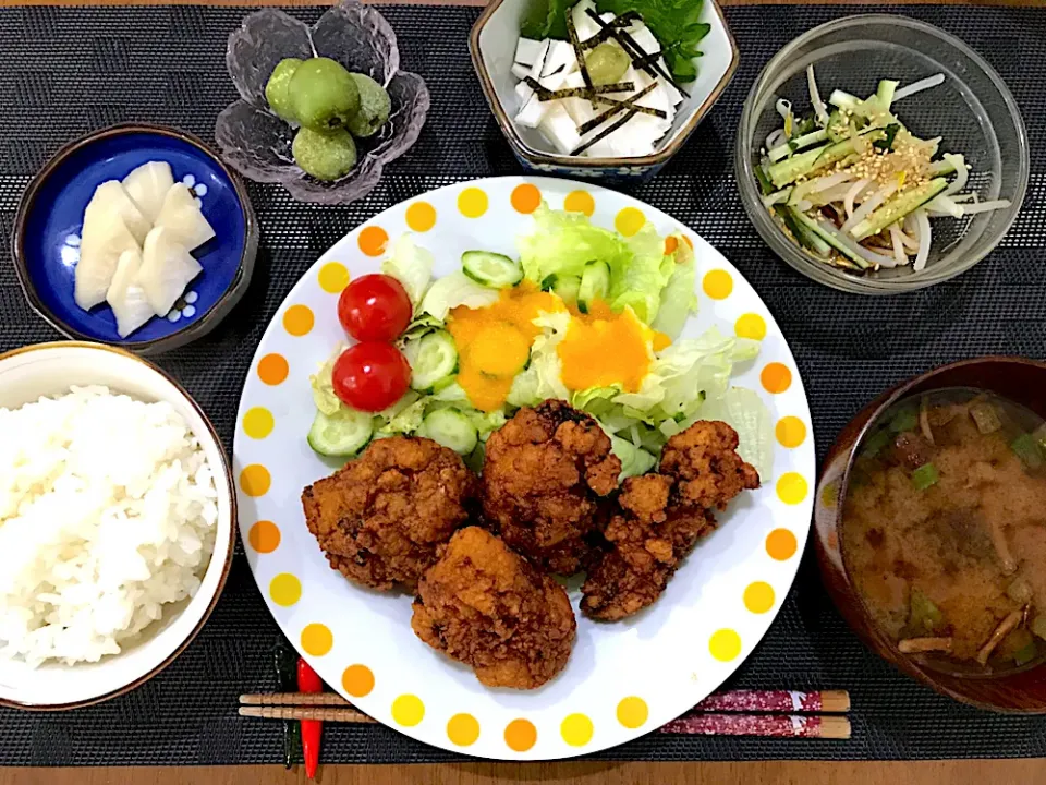 唐揚げ定食(こんな時間に)|ゆうかさんさん