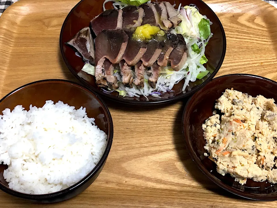 今日の夕食 ☆かつおのカルパッチョ ☆卯の花サラダ|まぁたんさん