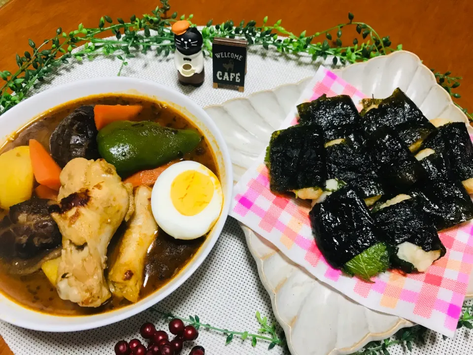 Snapdishの料理写真:＊スープカレー&自然薯の大葉と海苔巻き揚げ〜(^з^)-☆|バシュランさん