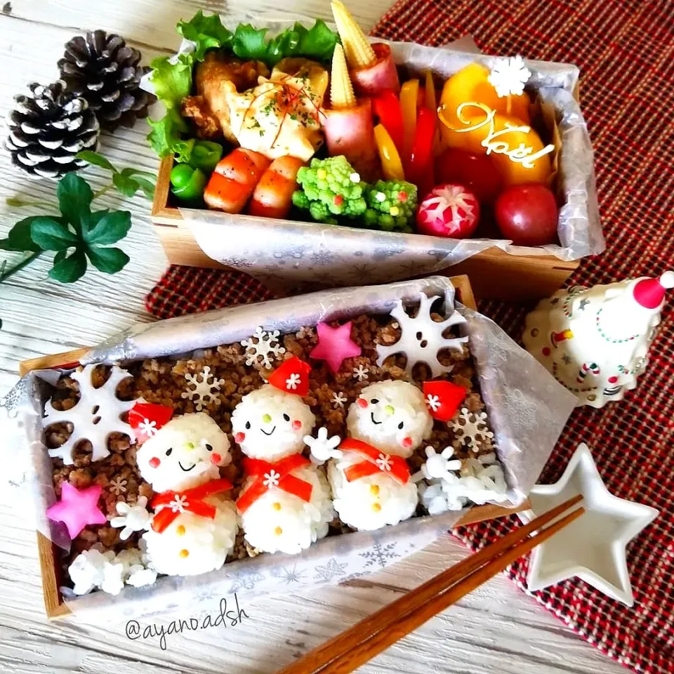 雪だるま⛄そぼろご飯☆クリスマス弁当🎄✨|ayano.adshさん