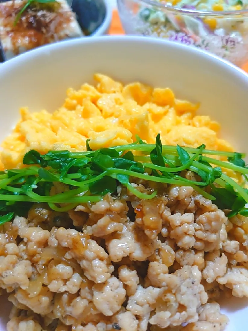 三色丼
昨日から食べたくて😃
献立は作る人の気分で決まる❗|🍒ふみりん🍒さん