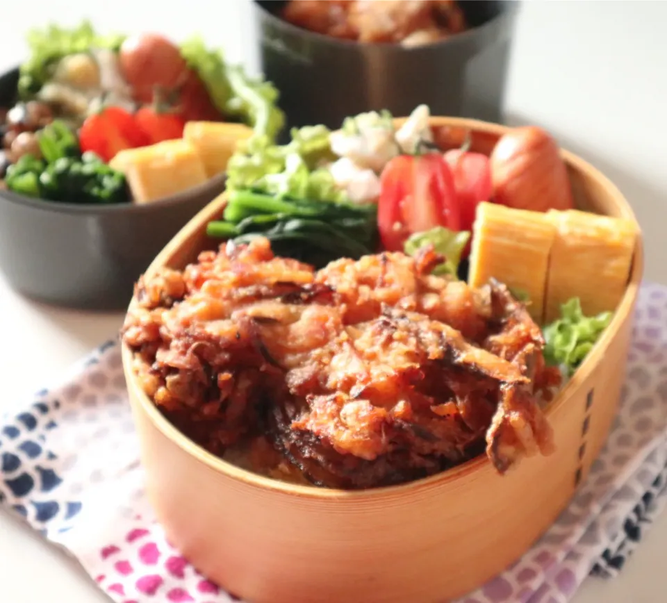 中学生男子年子弁当🍱かき揚げどーん！|なかじー。さん