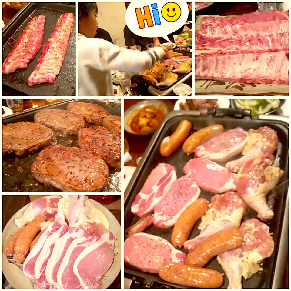 Meat Party🍖🍗🥓🥩肉々三昧🔥 ﾊｰﾌﾞｿｰｾｰｼﾞ･骨付鶏もも･豚ﾛｰｽ･ﾎﾟｰｸﾘﾌﾞ･牛塊|🌈Ami🍻さん