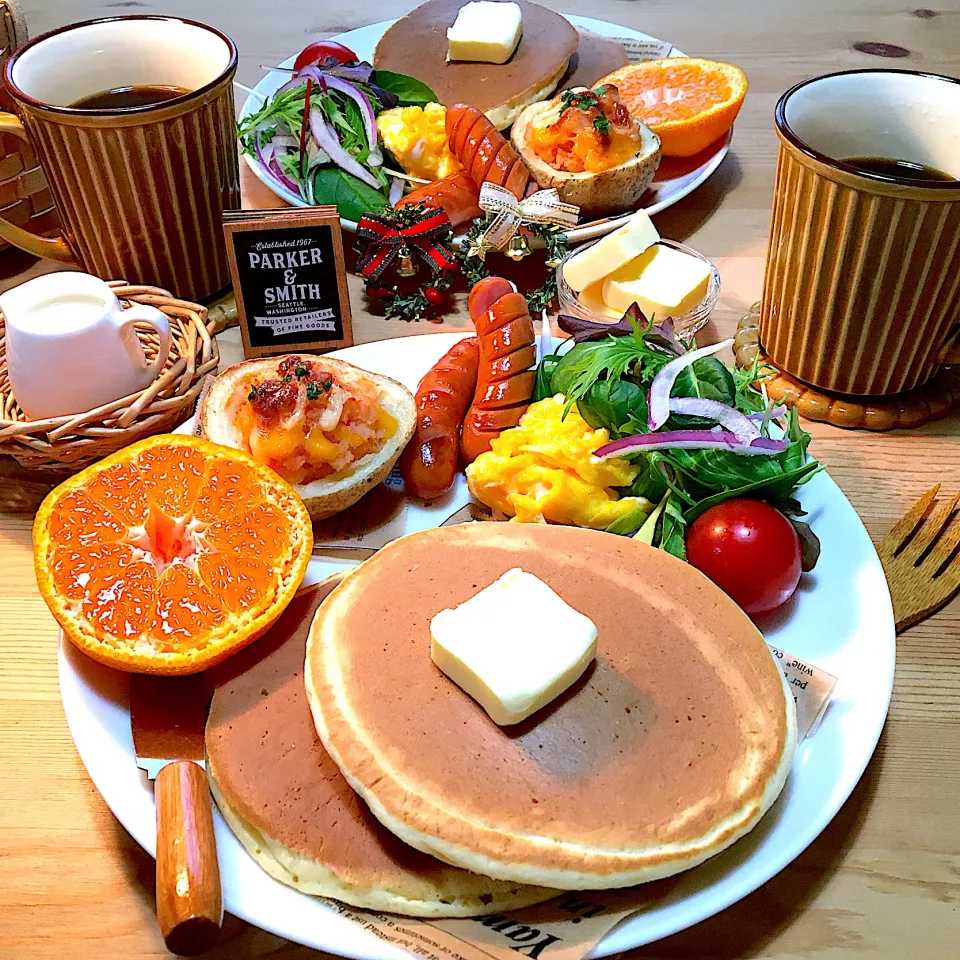 パンケーキプレートであさごはん🥞🍽☕️|mou mouさん