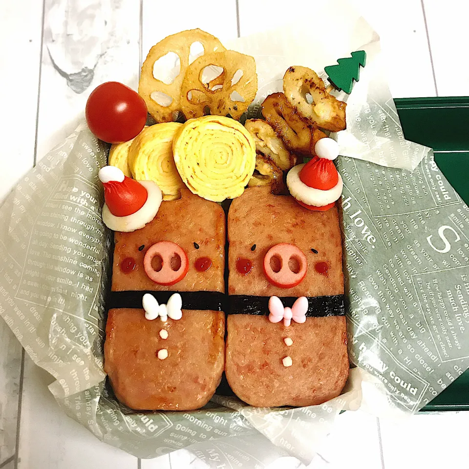 娘弁当 スパムおにぎり クリスマス弁当|mnkさん