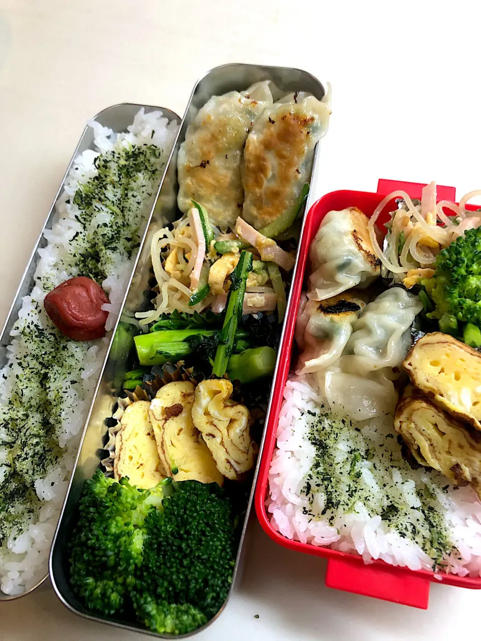 餃子　春雨サラダ　なばな炒め　卵焼き　ブロッコリー🥦 弁当|Kumiko Kimuraさん