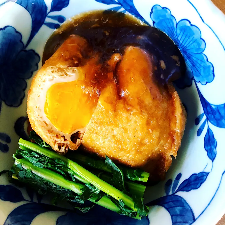 油揚げの中に卵   とろみのはずが 片栗粉多すぎ😅|ブンタさん