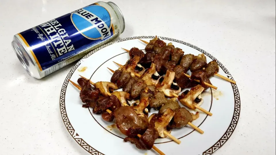 Snapdishの料理写真:beer food - grilled chicken gizzards and hearts|steven z.y.さん