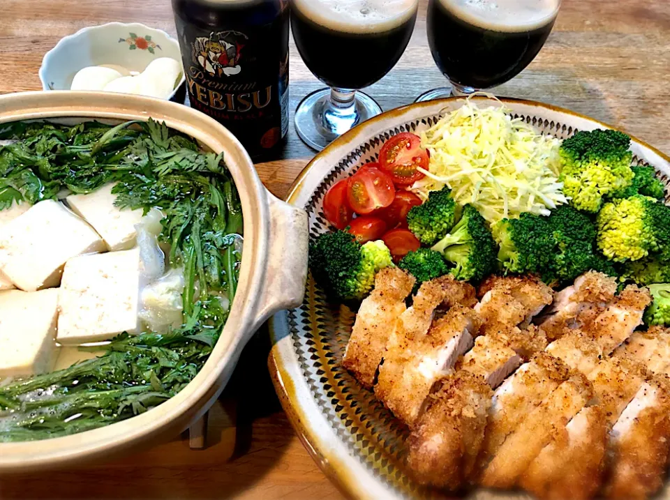 トンカツど〜ん！でビール！！                          真逆のヘルシー湯豆腐|じゅんさんさん