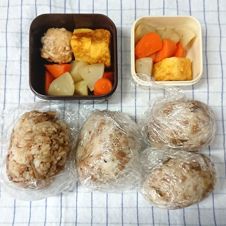 煮豚リメイクで大豆のお肉ミンチの混ぜおにぎり弁当|jun(・x・)さん