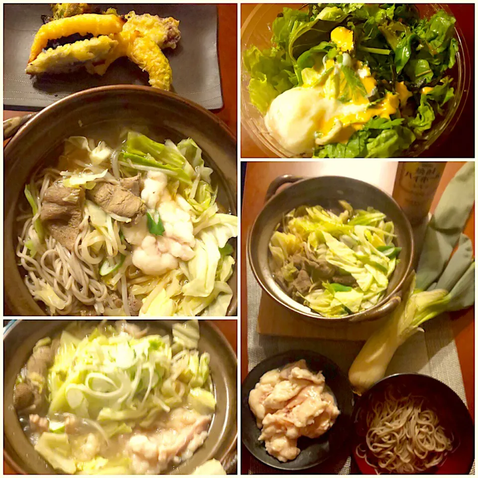 Today's Dinner🍴 お野菜たっぷりｻﾗﾀﾞw/温卵･天麩羅･もつと牛筋の濃厚お蕎麦|🌈Ami🍻さん