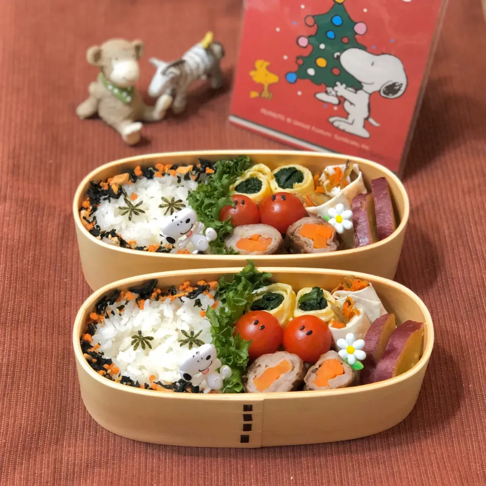 人参の豚ロール☘で双子ちゃんお弁当💙❤️  12/20|sweet homeさん