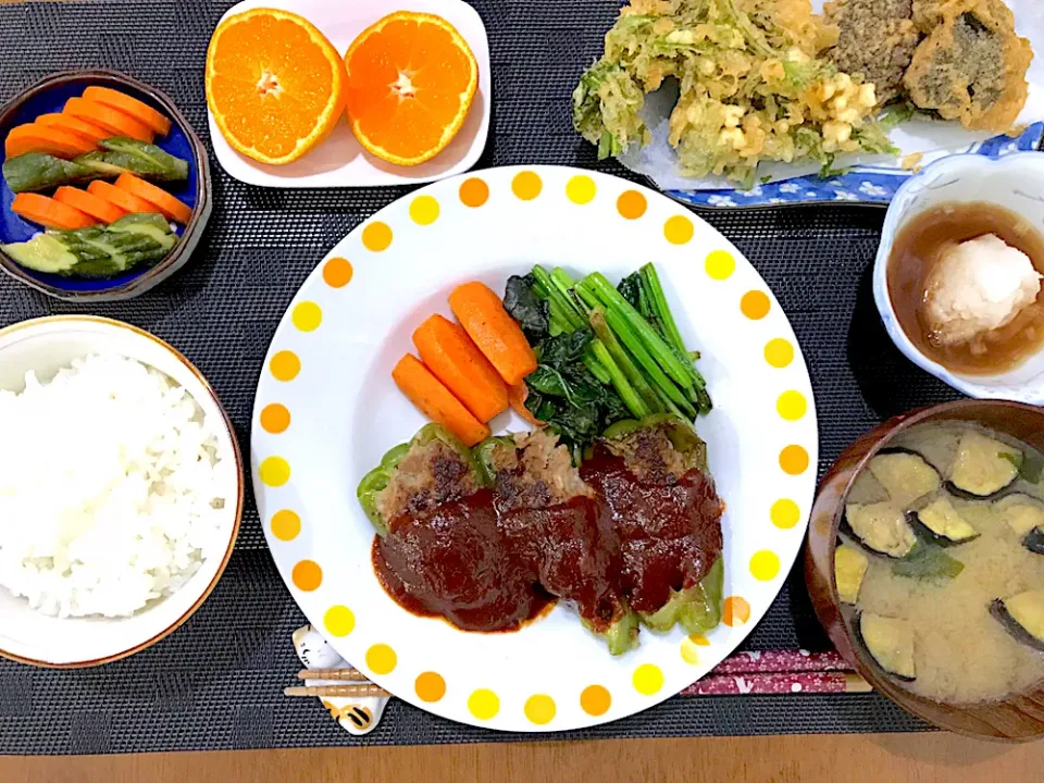 ピーマンの肉詰め定食|ゆうかさんさん